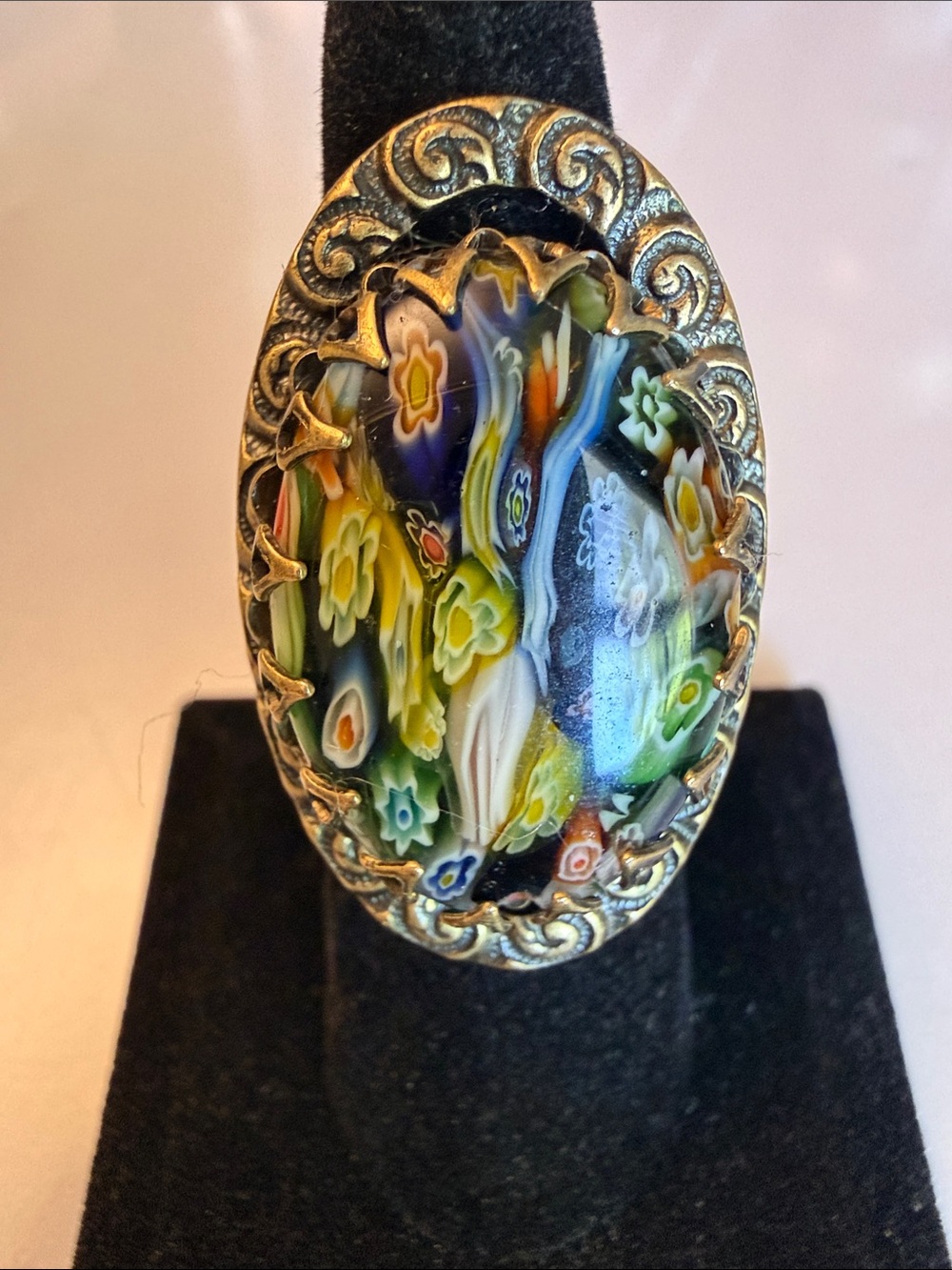 Multicolor Floral Millefiori Glass  Ollipop Ring - Women Jewelry